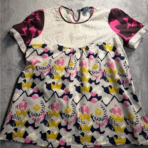 French Connection White Dress with Pink, Yellow & Navy Pattern